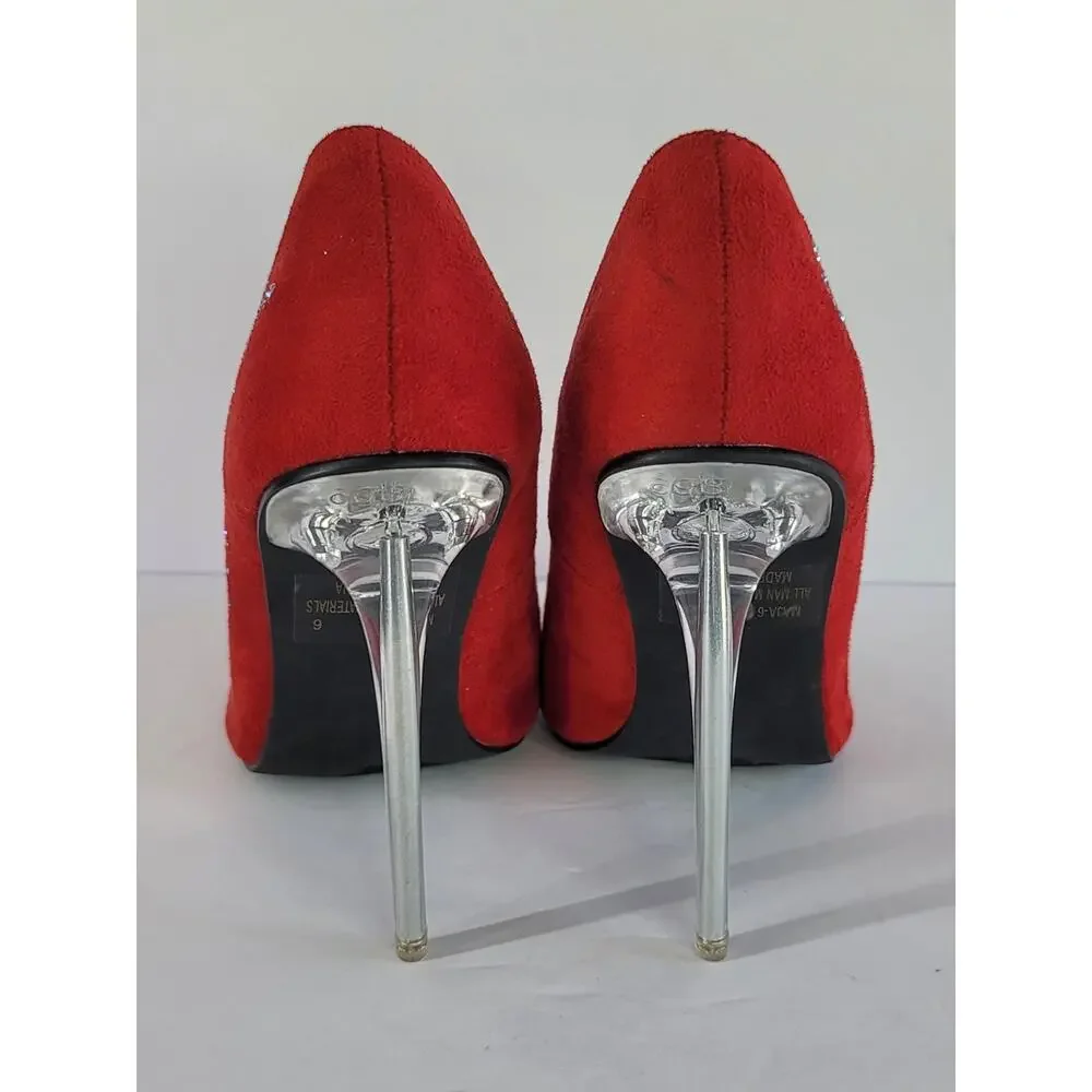 CATHY DIN Red Jeweled Sexy Girl Faux Suede Stiletto Heel Pumps Shoes Size 6
